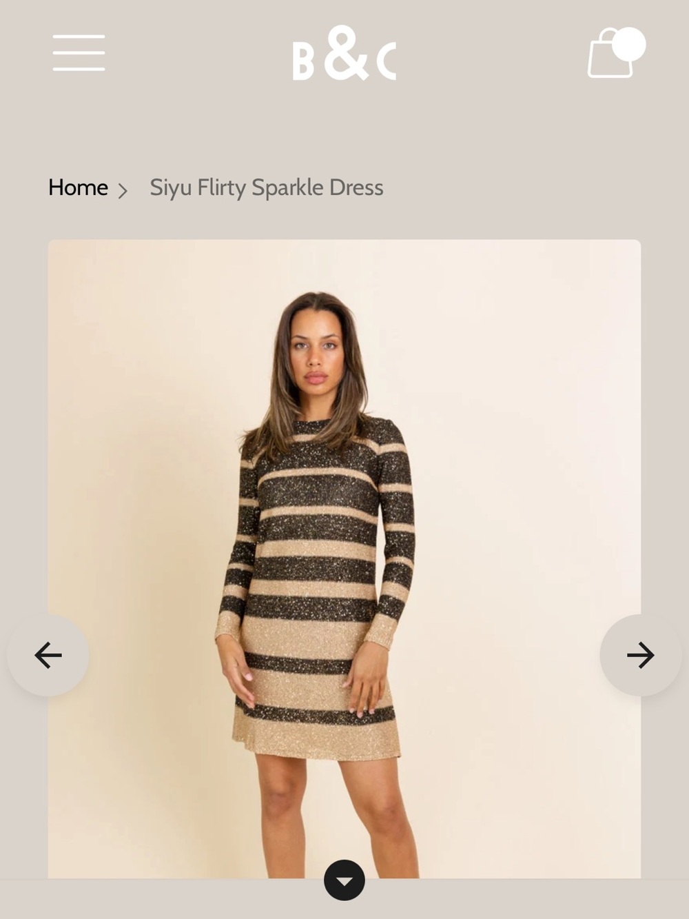 Striped Metallic Crewneck Sweater Dress in Black and Gold